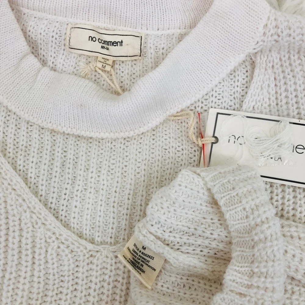 No Comment NY LA Cream Ribbed Choker Sweater NWT M
